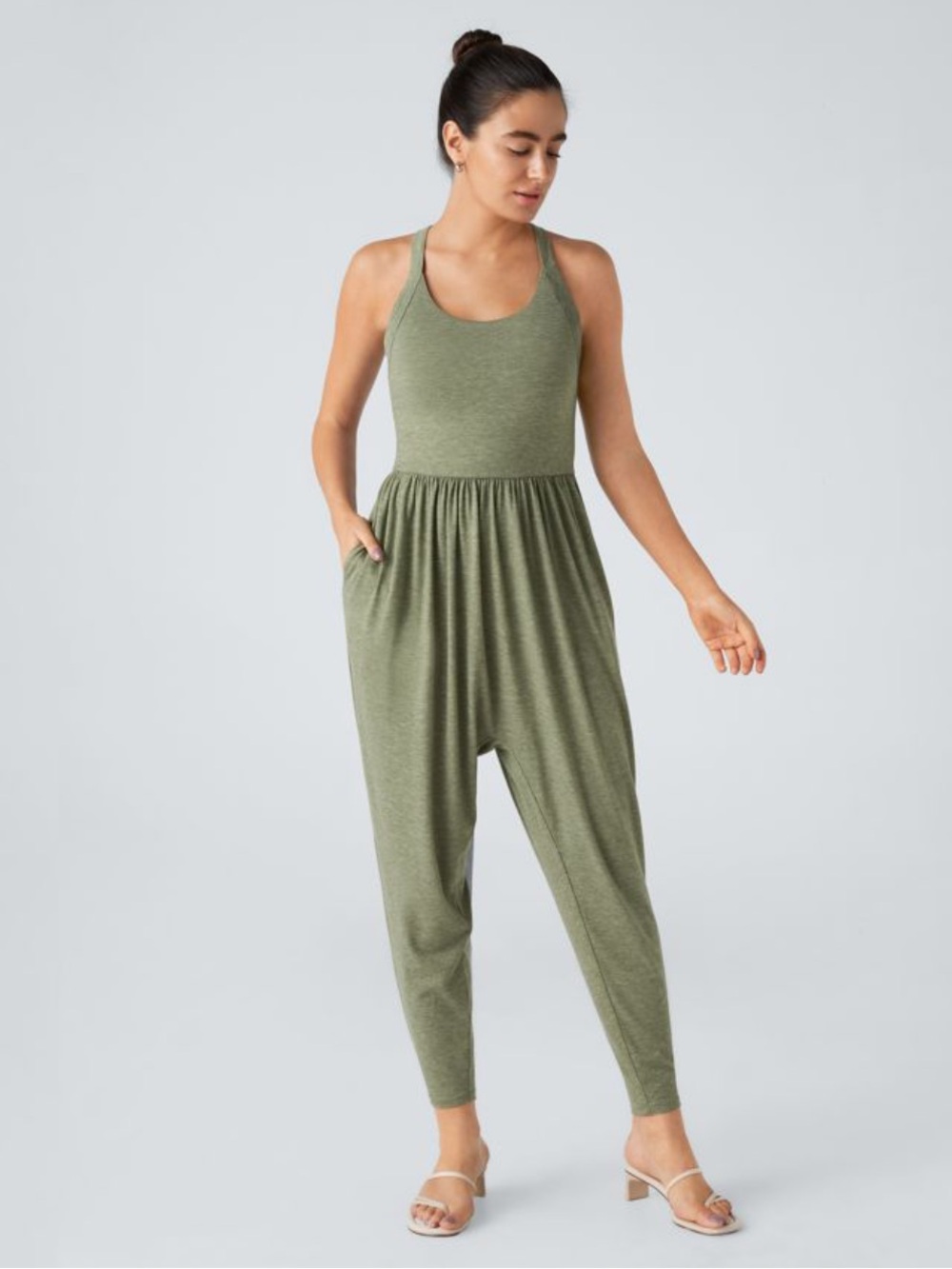Halara U Neck Pocket Harem Casual Jumpsuit-Easy Peezy Edition Size XL Green